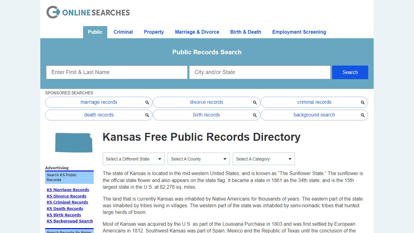 Kansas Free Public Records Directory - OnlineSearches.com